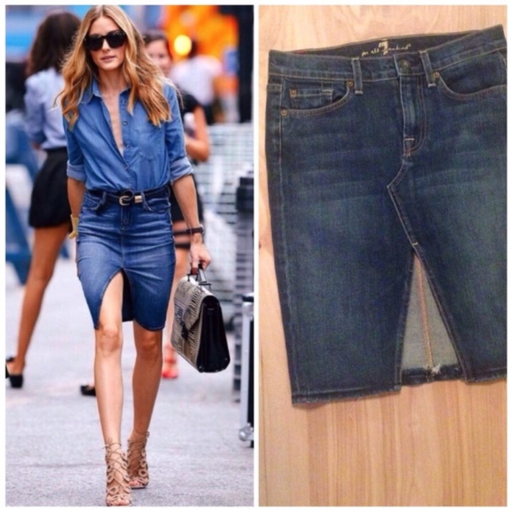 7 For All Mankind Roxanne denim skirt with a front slit size 32 New never worn